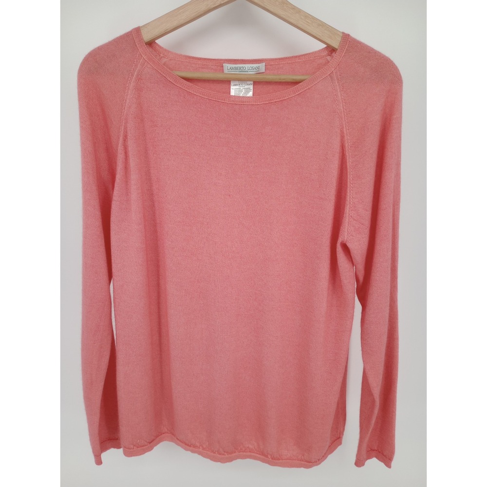 Lamberto Losani Sweater Womens Medium Coral Cashmere Silk Blend Raglan Knit